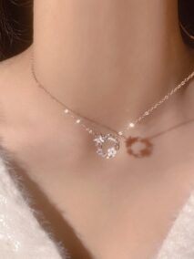 Chic CZ Inlaid Natural Pearl Shell Butterfly Floral Necklace - ArtGalleryZen