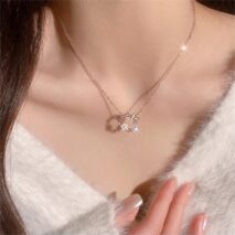 Chic CZ Inlaid Natural Pearl Shell Butterfly Floral Necklace - ArtGalleryZen