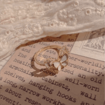 Chic CZ Inlaid Natural Pearl Shell Duo Butterfly Ring - ArtGalleryZen