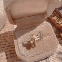 Chic CZ Inlaid Natural Pearl Shell Duo Butterfly Ring - ArtGalleryZen