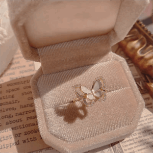 Chic CZ Inlaid Natural Pearl Shell Duo Butterfly Ring - ArtGalleryZen