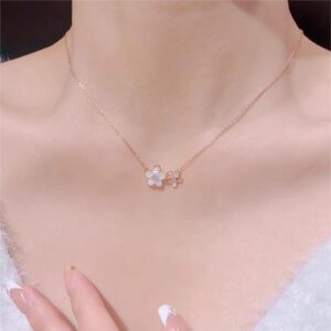 Chic CZ Inlaid Natural Pearl Shell Duo Cherry Blossom Necklace - ArtGalleryZen