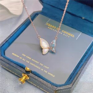 Chic CZ Inlaid Natural Pearl Shell Flapping Wings Butterfly Necklace - ArtGalleryZen