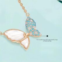 Chic CZ Inlaid Natural Pearl Shell Flapping Wings Butterfly Necklace - ArtGalleryZen