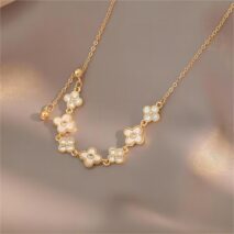 Chic CZ Inlaid Natural Pearl Shell Floral Necklace - ArtGalleryZen