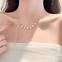 Chic CZ Inlaid Natural Pearl Shell Floral Necklace - ArtGalleryZen