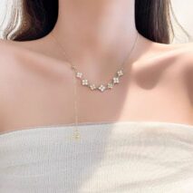 Chic CZ Inlaid Natural Pearl Shell Floral Necklace - ArtGalleryZen