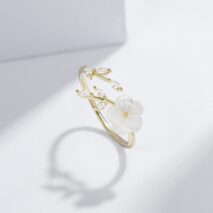 Chic CZ Inlaid Natural Pearl Shell Flower Ring - ArtGalleryZen