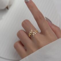 Chic CZ Inlaid Olive Branch Ring - ArtGalleryZen