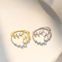 Chic CZ Inlaid Olive Branch Ring - ArtGalleryZen