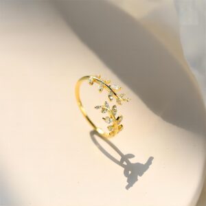 Chic CZ Inlaid Olive Branch Ring - ArtGalleryZen