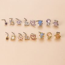 Chic CZ Inlaid Opal Astronaut Alien Floral Heart Nose Piercing Nose Stud - ArtGalleryZen