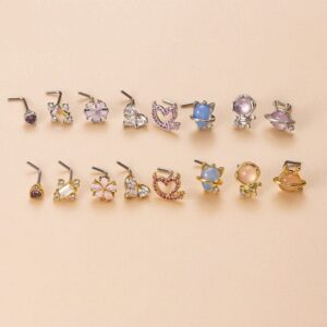 Chic CZ Inlaid Opal Astronaut Alien Floral Heart Nose Piercing Nose Stud - ArtGalleryZen