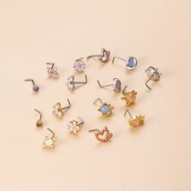 Chic CZ Inlaid Opal Astronaut Alien Floral Heart Nose Piercing Nose Stud - ArtGalleryZen