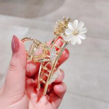 Chic CZ Inlaid Opal Daisy Flower Chignon Claw Clip Hair Clip - ArtGalleryZen