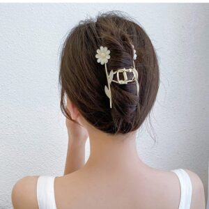 Chic CZ Inlaid Opal Daisy Flower Chignon Claw Clip Hair Clip - ArtGalleryZen