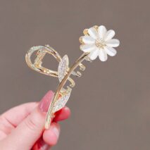 Chic CZ Inlaid Opal Daisy Flower Chignon Claw Clip Hair Clip - ArtGalleryZen