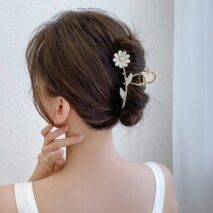 Chic CZ Inlaid Opal Daisy Flower Chignon Claw Clip Hair Clip - ArtGalleryZen