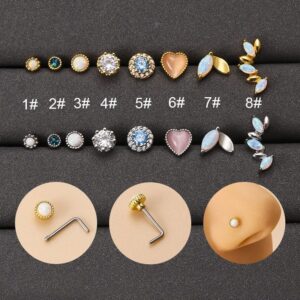 Chic CZ Inlaid Opal Floral Heart Nose Piercing Nose Stud - ArtGalleryZen