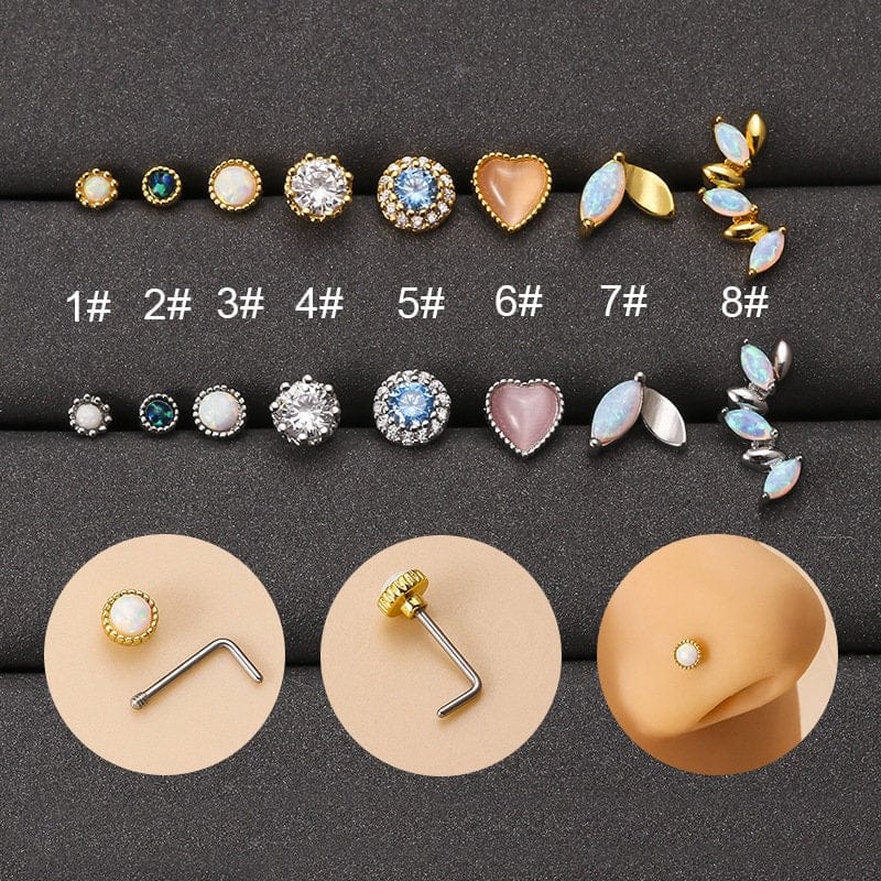 Chic CZ Inlaid Opal Floral Heart Nose Piercing Nose Stud - ArtGalleryZen