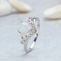 Chic CZ Inlaid Opal Heart Ring - ArtGalleryZen
