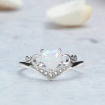 Chic CZ Inlaid Opal Heart Ring - ArtGalleryZen
