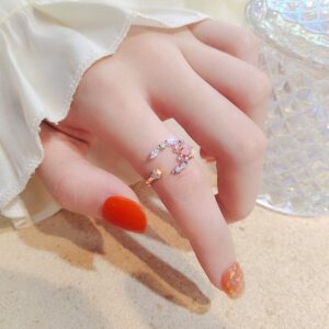 Chic CZ Inlaid Opal Moon Phase Ring - ArtGalleryZen
