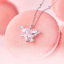 Chic CZ Inlaid Pink Celestial Heart Necklace - ArtGalleryZen