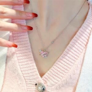 Chic CZ Inlaid Pink Celestial Heart Necklace - ArtGalleryZen