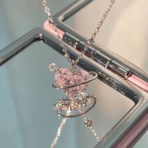 Chic CZ Inlaid Pink Celestial Heart Necklace - ArtGalleryZen