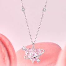 Chic CZ Inlaid Pink Celestial Heart Necklace - ArtGalleryZen