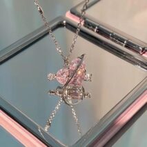 Chic CZ Inlaid Pink Celestial Heart Necklace - ArtGalleryZen