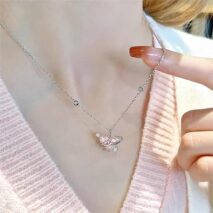 Chic CZ Inlaid Pink Celestial Heart Necklace - ArtGalleryZen