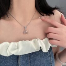 Chic CZ Inlaid Pink Cherry Pendant Necklace - ArtGalleryZen