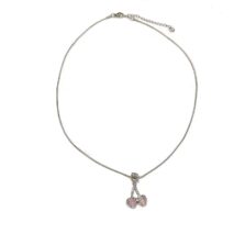 Chic CZ Inlaid Pink Cherry Pendant Necklace - ArtGalleryZen