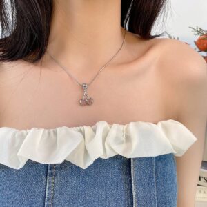 Chic CZ Inlaid Pink Cherry Pendant Necklace - ArtGalleryZen