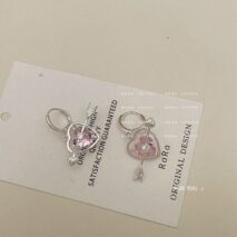 Chic CZ Inlaid Pink Crystal Arrow Heart Earrings - ArtGalleryZen