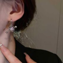 Chic CZ Inlaid Pink Crystal Arrow Heart Earrings - ArtGalleryZen