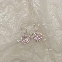 Chic CZ Inlaid Pink Crystal Arrow Heart Earrings - ArtGalleryZen