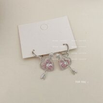 Chic CZ Inlaid Pink Crystal Arrow Heart Earrings - ArtGalleryZen