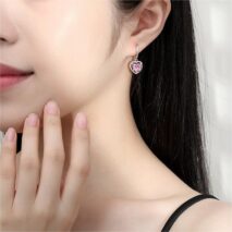 Chic CZ Inlaid Pink Crystal Dangle Heart Earrings - ArtGalleryZen