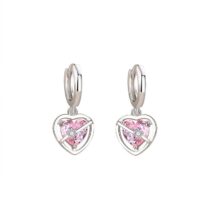 Chic CZ Inlaid Pink Crystal Dangle Heart Earrings - ArtGalleryZen