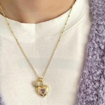 Chic CZ Inlaid Pink Crystal Heart Chain Necklace - ArtGalleryZen