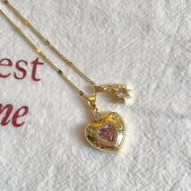 Chic CZ Inlaid Pink Crystal Heart Chain Necklace - ArtGalleryZen
