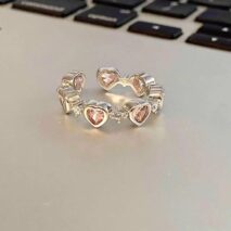 Chic CZ Inlaid Pink Crystal Heart Ring - ArtGalleryZen