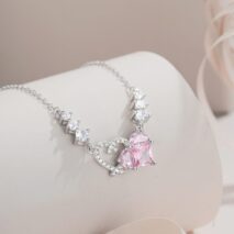 Chic CZ Inlaid Pink Diamond Duo Heart Necklace - ArtGalleryZen