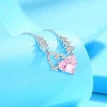 Chic CZ Inlaid Pink Diamond Duo Heart Necklace - ArtGalleryZen