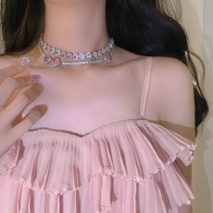 Chic CZ Inlaid Pink Diamond Heart Necklace - ArtGalleryZen