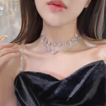Chic CZ Inlaid Pink Diamond Heart Necklace - ArtGalleryZen