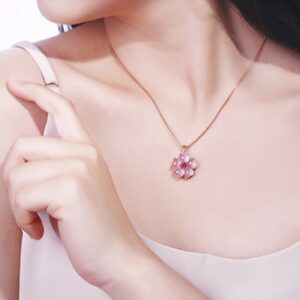 Chic CZ Inlaid Pink Opal Heart Cherry Blossom Pendant Necklace - ArtGalleryZen